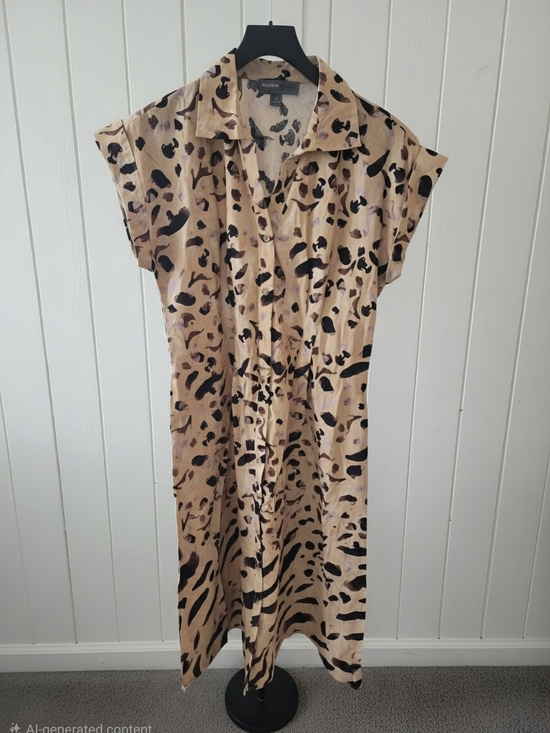 Donna Ricco Dresses & Skirts - NWT Donna Ricco Beige and Black Leopard Midi Shirt Dress